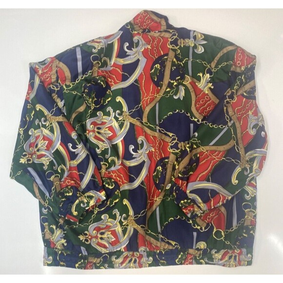 Vtg FUDA International Jacket L Silk Bomber Shoulder Pads Equestrian 90s - Picture 4 of 10